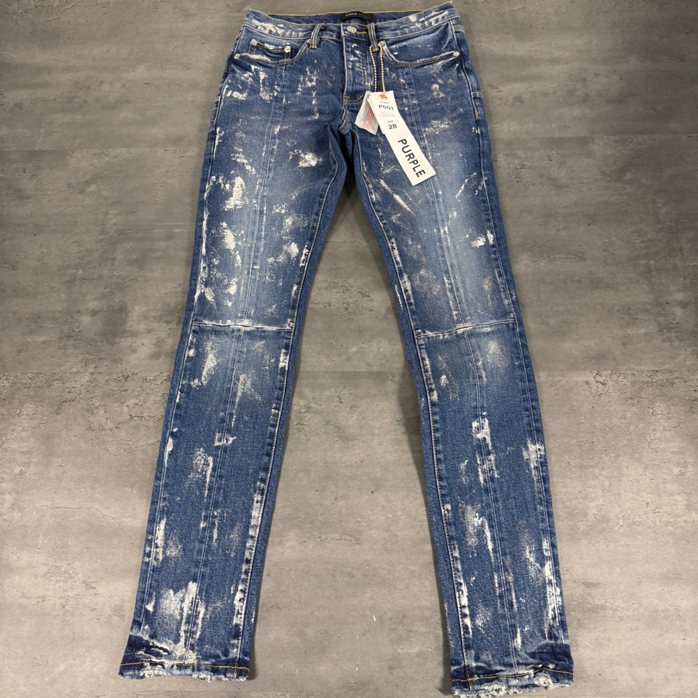 Purple Brand P001 Skinny Jeans‎ Mens 28 Blue Metallic Paint Splatter Distressed